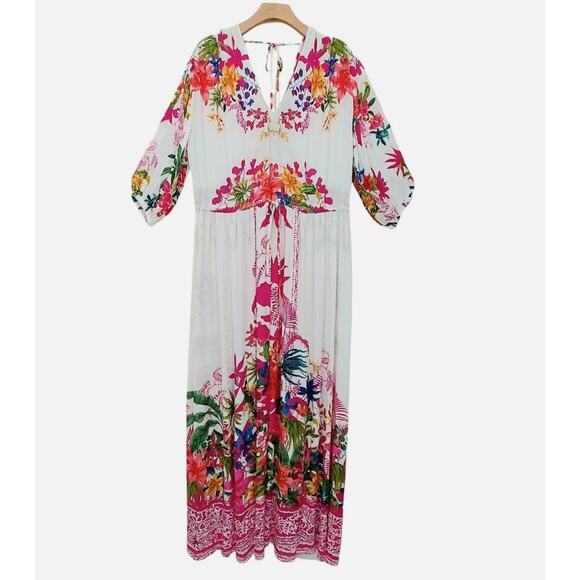 I.N.C. International Concepts Floral V-Neck Maxi Dress M Colorful Boho Hawaiian - Picture 3 of 10
